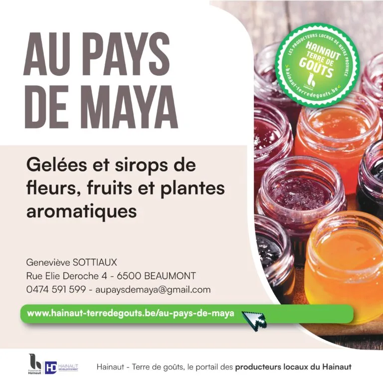 Affiche Au Pays de Maya (Beaumont) : gelées et sirops de fleurs, fruits et plantes aromatiques – Hainaut Terre de Goûts